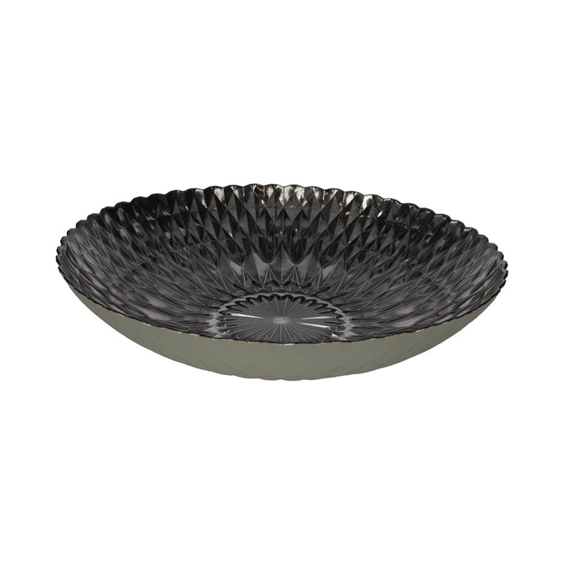 Piatto Decorativo in Vetro Nero con Decorazioni Argentate