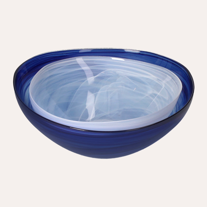 Set di 2 Bowl in Vetro Azzurro e Bianco