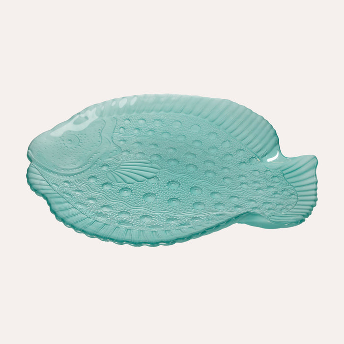 Piatto in Vetro Verde a Forma di Pesce