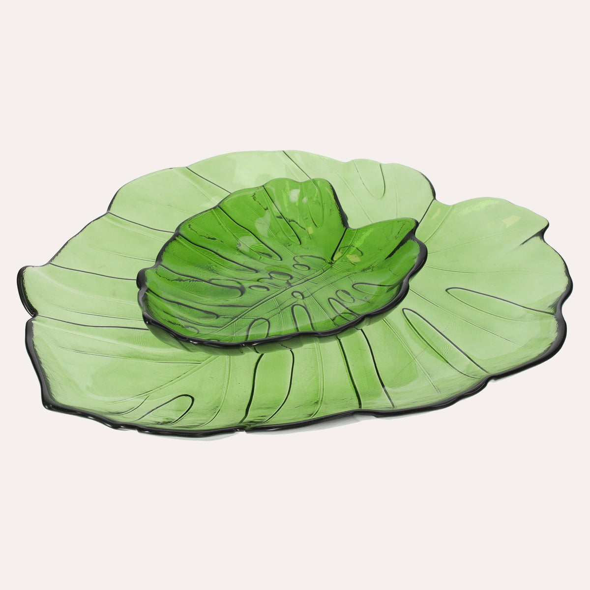 Set di Due Foglie in Vetro per Decorazione Elegante