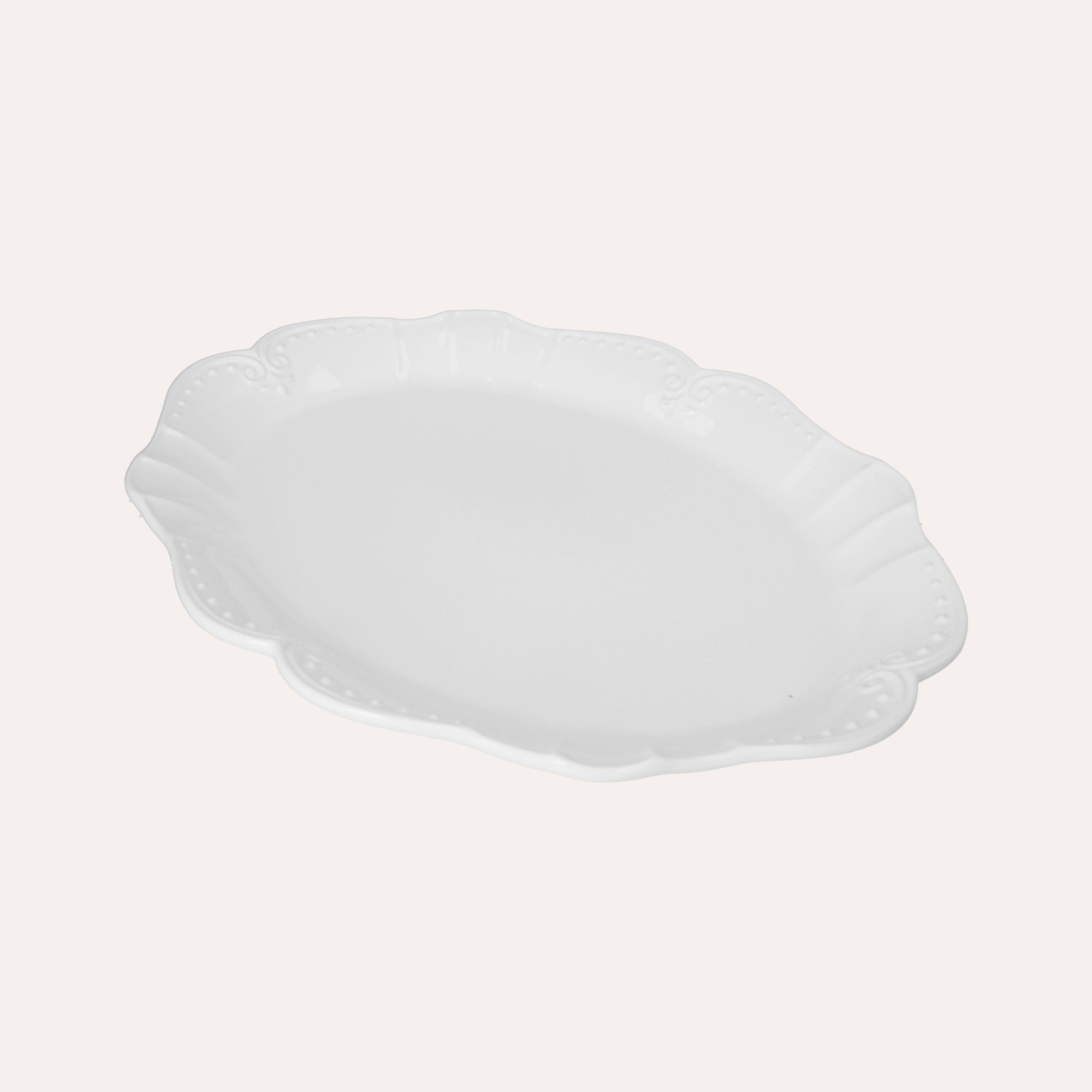 Vassoio da portata grande in ceramica bianca 48x37 cm