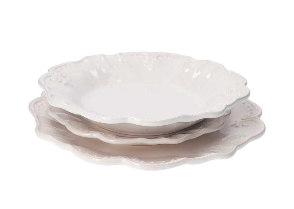 Servizio di 18 Piatti in Ceramica Bianca Decorati Barocchi