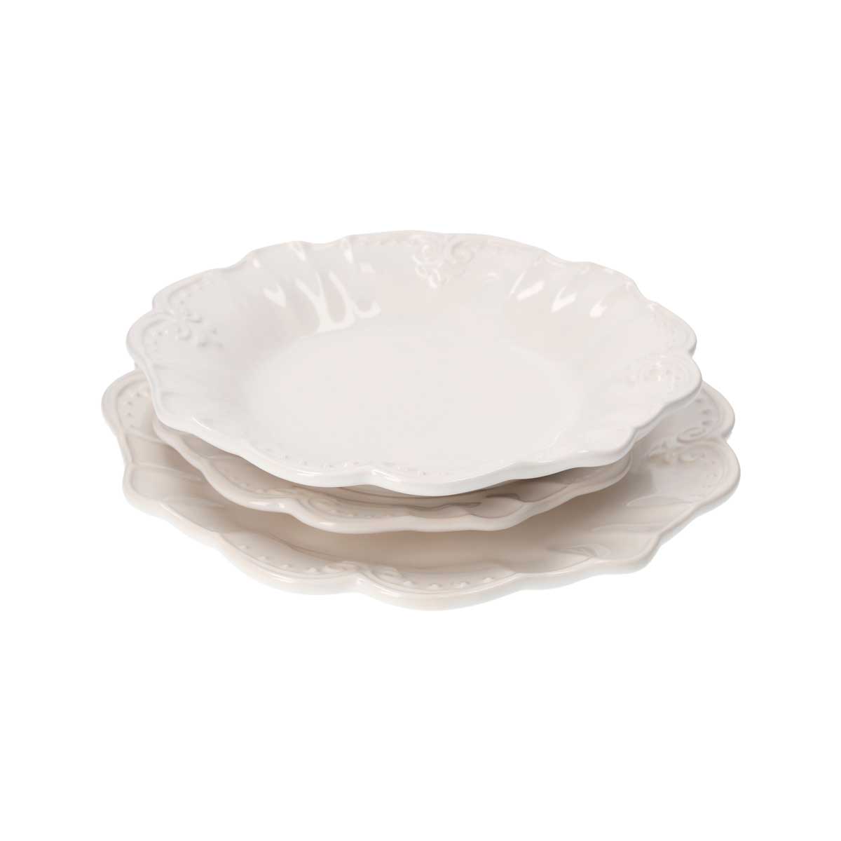 Servizio di 18 Piatti in Ceramica Bianca Decorati Barocchi