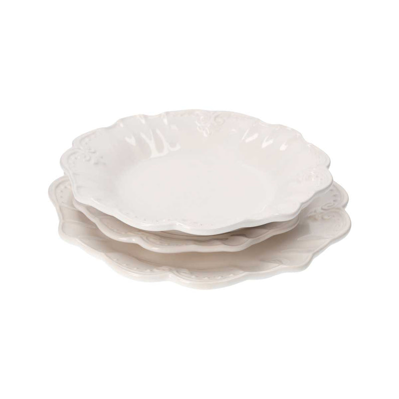 Servizio di 18 Piatti in Ceramica Bianca Decorati Barocchi