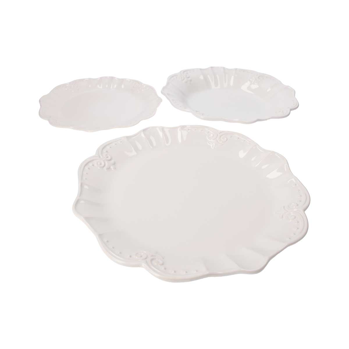 Servizio di 18 Piatti in Ceramica Bianca Decorati Barocchi