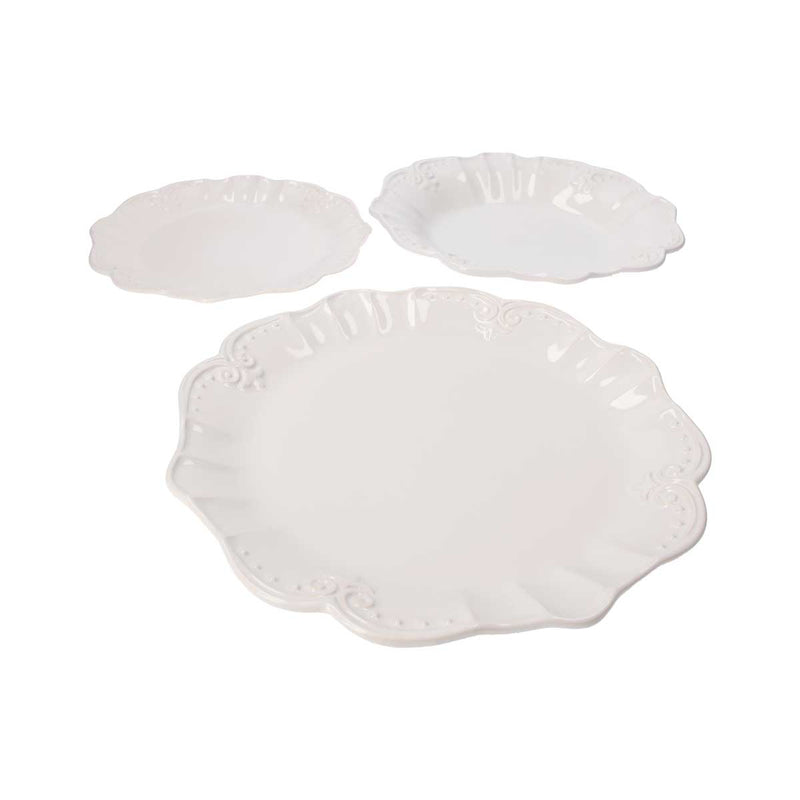Servizio di 18 Piatti in Ceramica Bianca Decorati Barocchi