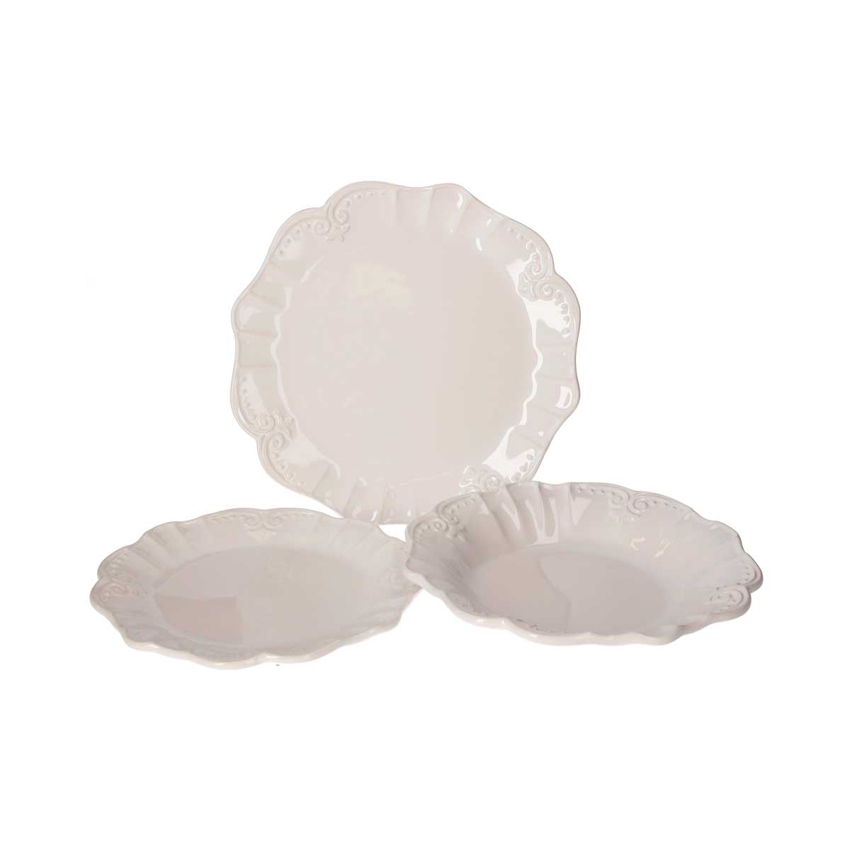 Servizio di 18 Piatti in Ceramica Bianca Decorati Barocchi