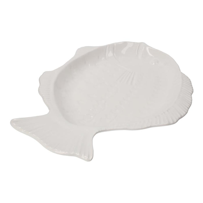 Piatto da Portata a Forma di Pesce in Ceramica Bianca