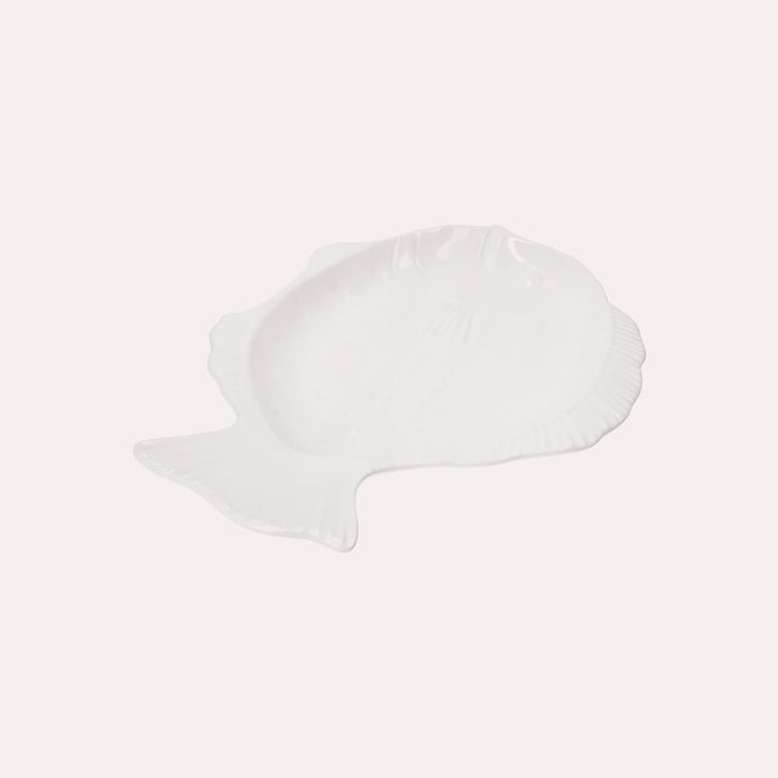 Piatto da Portata a Forma di Pesce in Ceramica Bianca