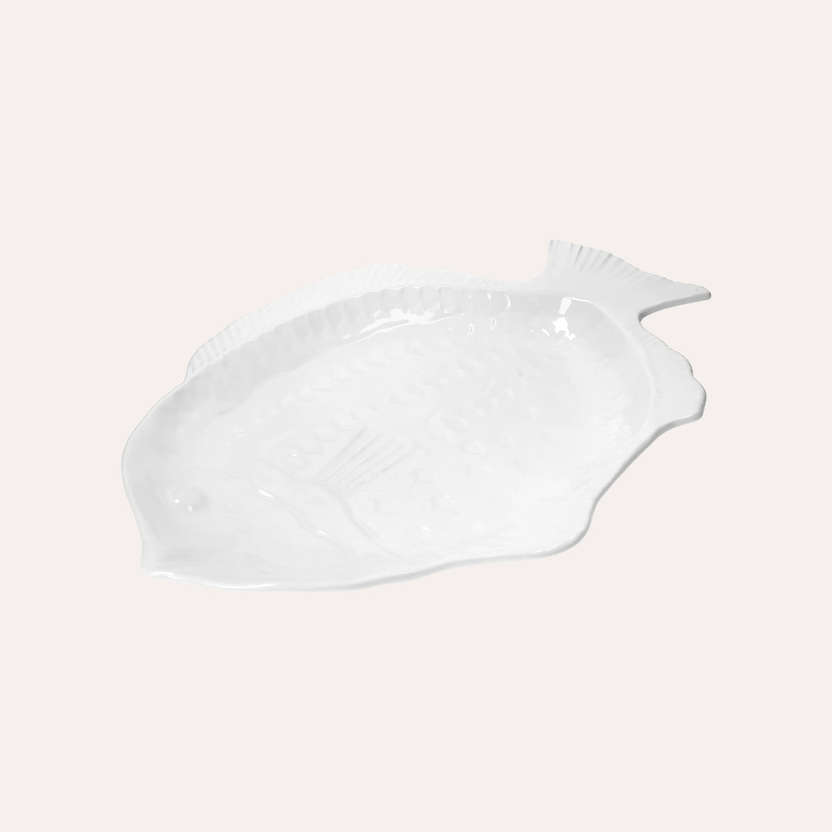 Piatto da Portata a Forma di Pesce in Ceramica Bianca
