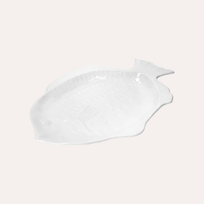Piatto da Portata a Forma di Pesce in Ceramica Bianca