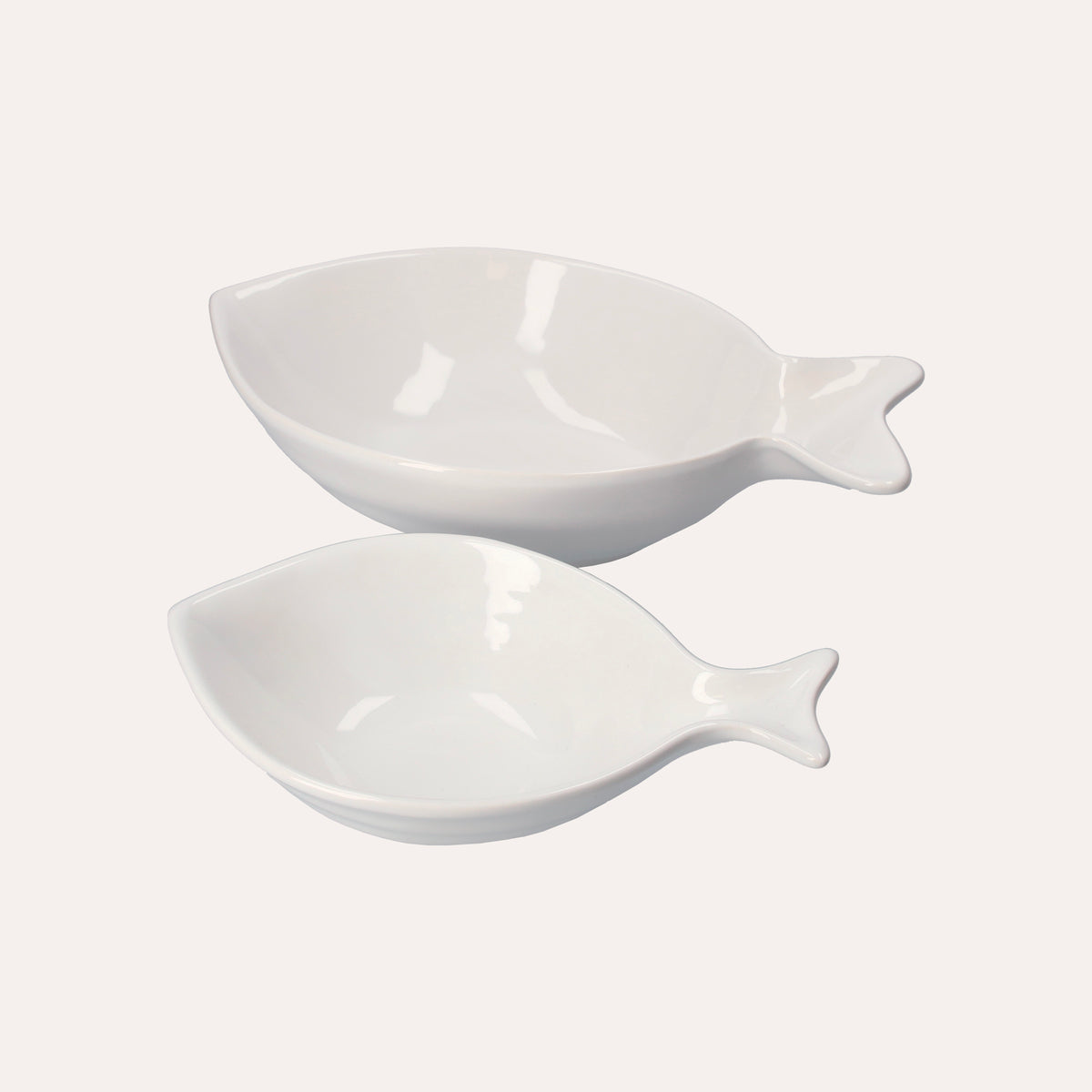 Set di 2 Piatti Fondi in Ceramica Bianca a Forma di Pesce Balena