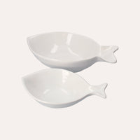 Set di 2 Piatti Fondi in Ceramica Bianca a Forma di Pesce Balena