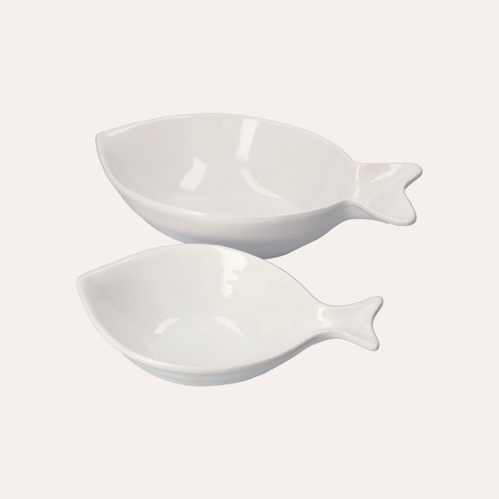 Set di 2 Piatti Fondi in Ceramica Bianca a Forma di Pesce Balena