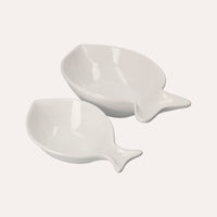 Set di 2 Piatti Fondi in Ceramica Bianca a Forma di Pesce Balena