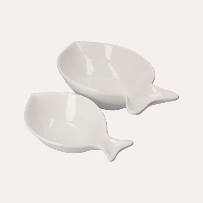 Set di 2 Piatti Fondi in Ceramica Bianca a Forma di Pesce Balena