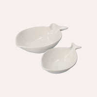 Set di 2 Piatti Fondi in Ceramica Bianca a Forma di Pesce Balena