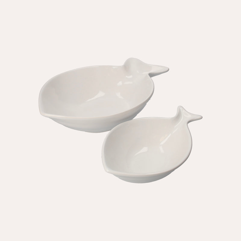 Set di 2 Piatti Fondi in Ceramica Bianca a Forma di Pesce Balena