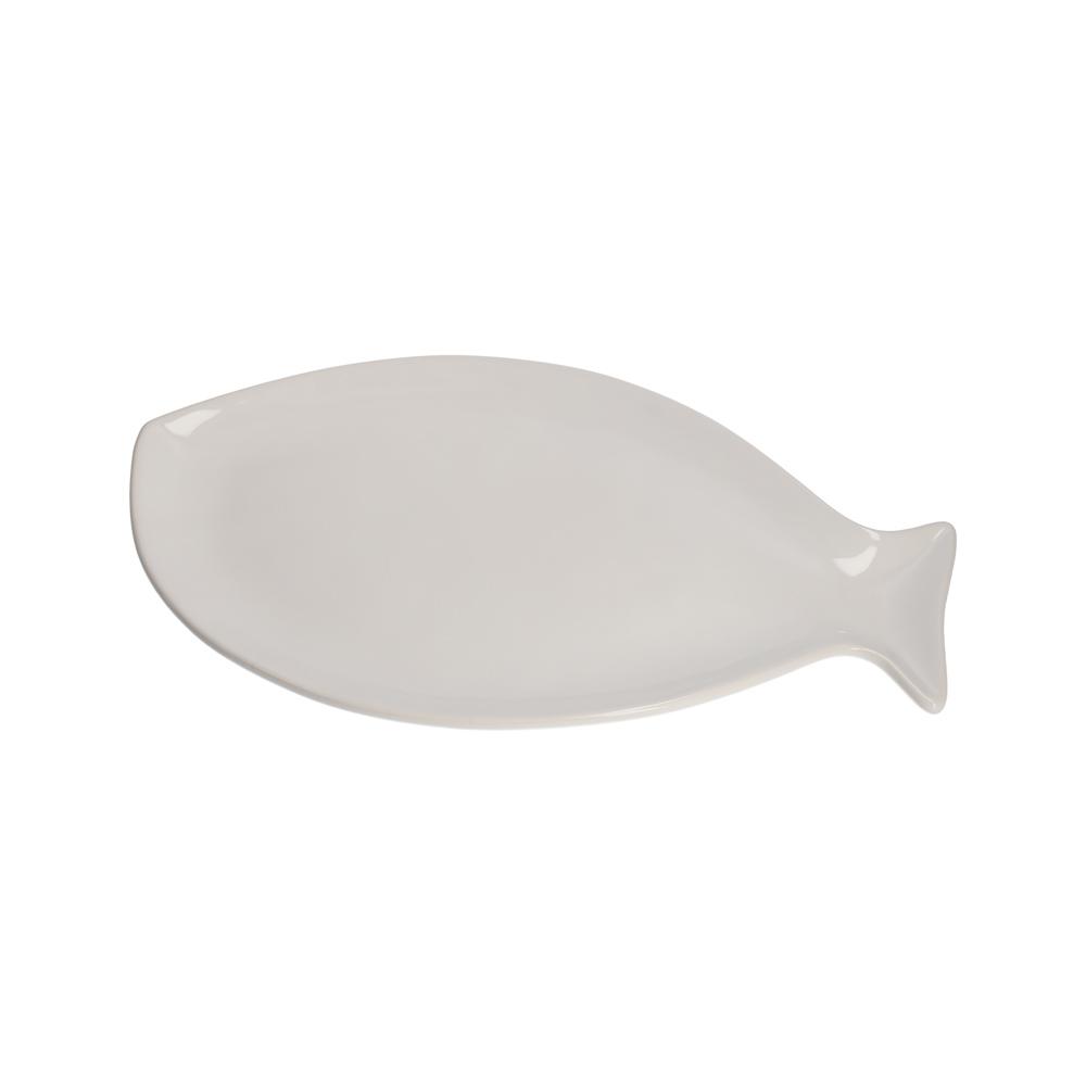 Piatto Piano a Forma di Pesce in Ceramica Bianca Piccolo