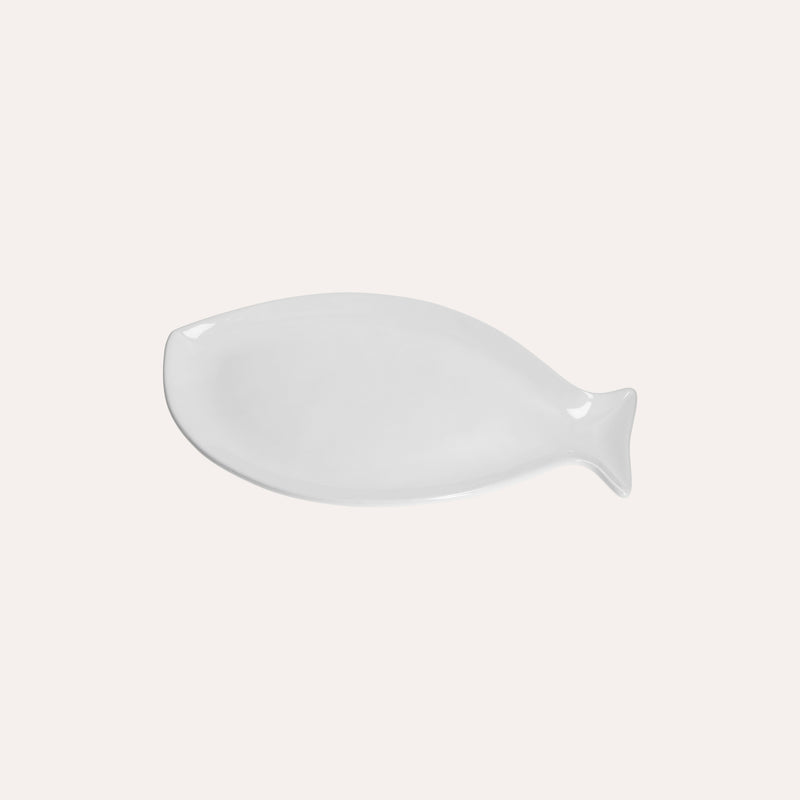 Piatto Piano a Forma di Pesce in Ceramica Bianca Piccolo
