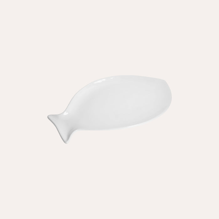 Piatto Piano a Forma di Pesce in Ceramica Bianca Piccolo