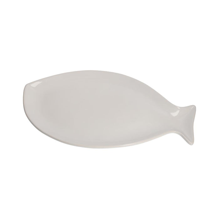 Piatto Piano a Forma di Pesce in Ceramica Bianca Grande