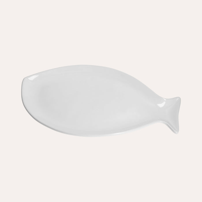 Piatto Piano a Forma di Pesce in Ceramica Bianca Grande