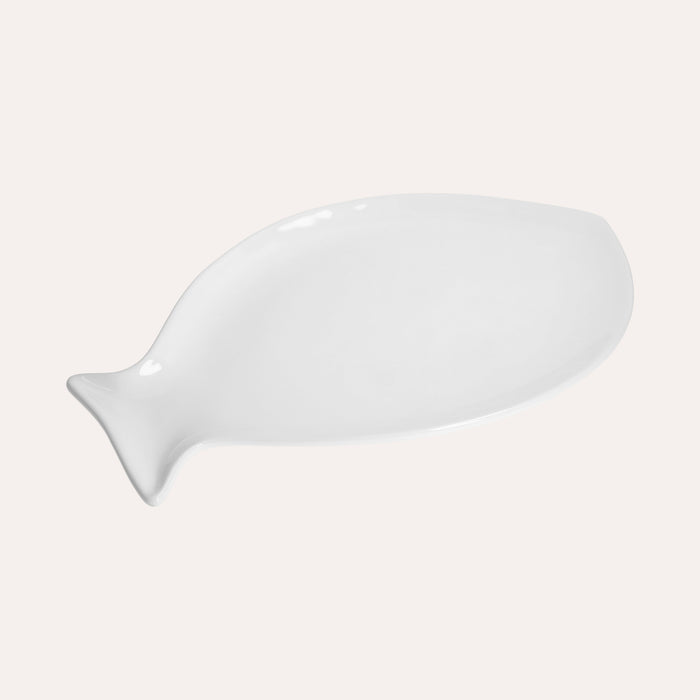 Piatto Piano a Forma di Pesce in Ceramica Bianca Grande