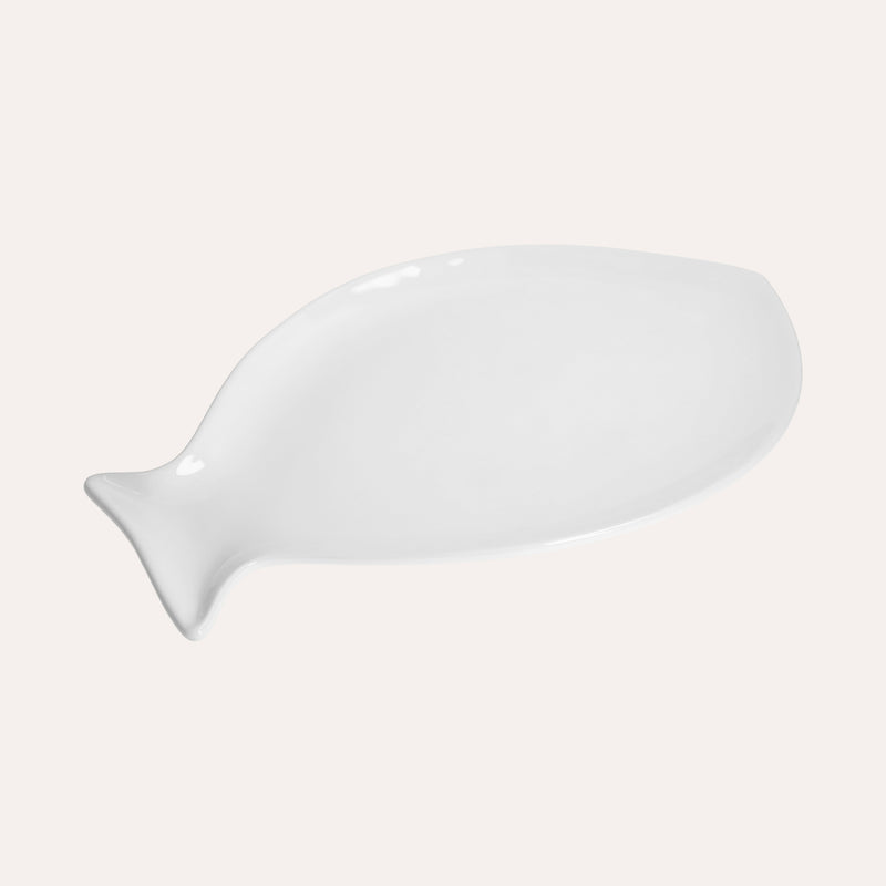 Piatto Piano a Forma di Pesce in Ceramica Bianca Grande