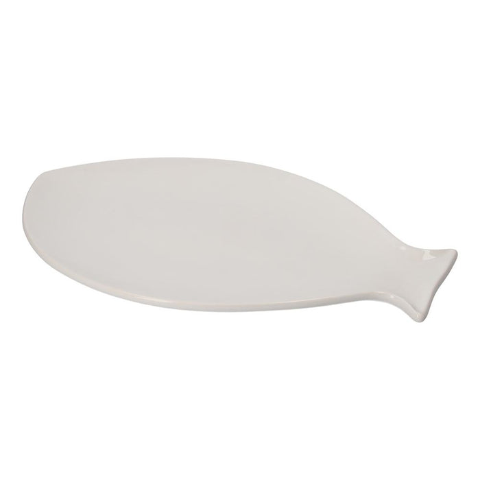Piatto Piano a Forma di Pesce in Ceramica Bianca