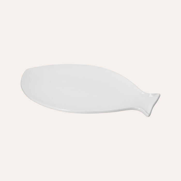 Piatto Piano a Forma di Pesce in Ceramica Bianca