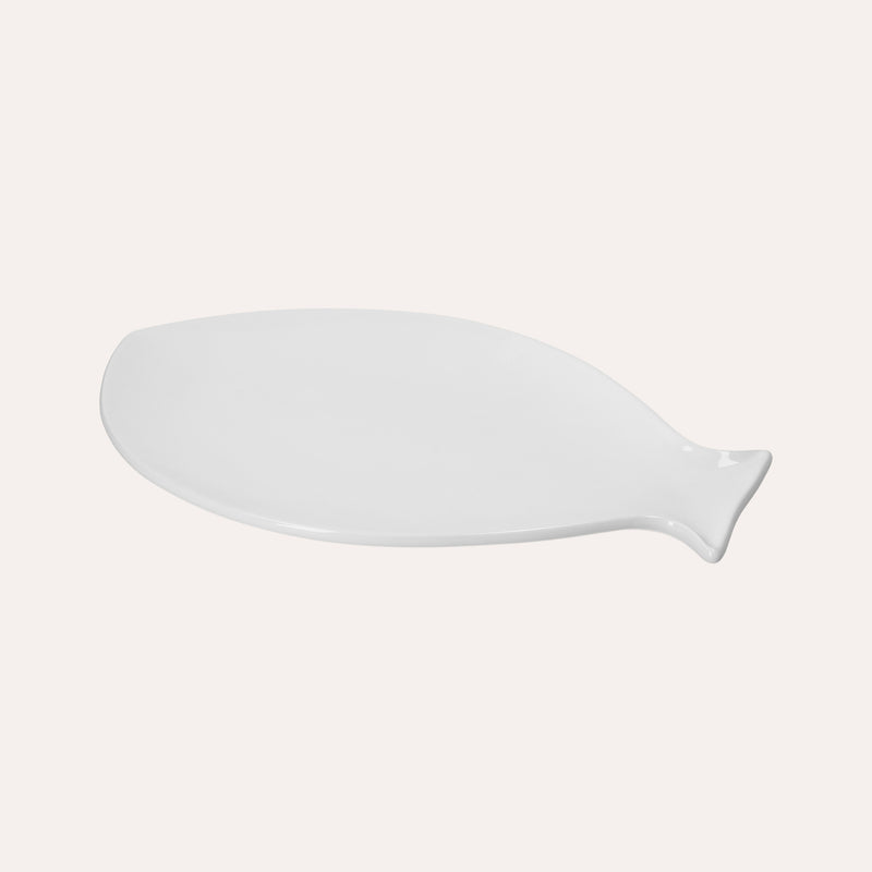 Piatto Piano a Forma di Pesce in Ceramica Bianca