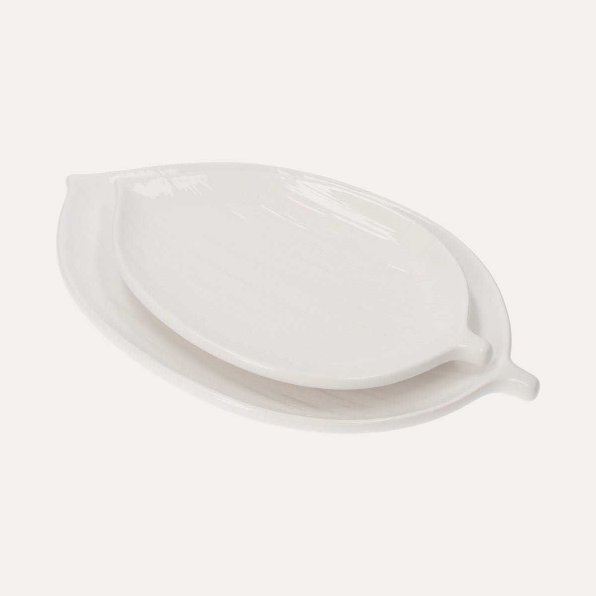 Set di 2 Piatti Piani a Forma di Foglia in Ceramica