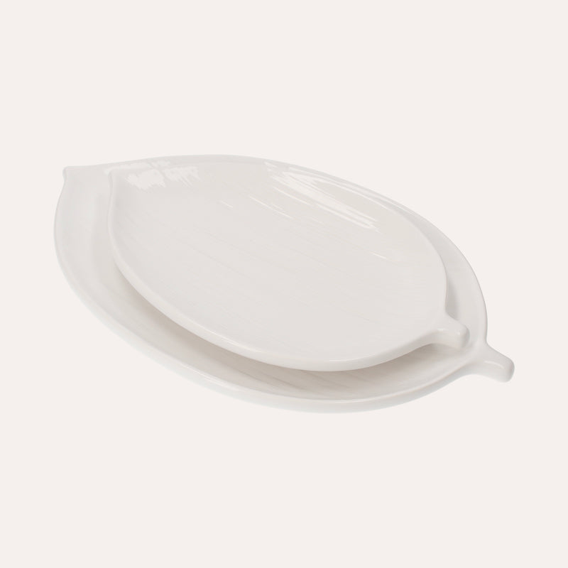 Set di 2 Piatti Piani a Forma di Foglia in Ceramica
