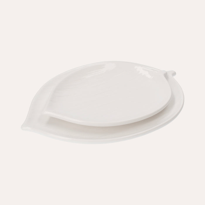 Set di 2 Piatti Piani a Forma di Foglia in Ceramica