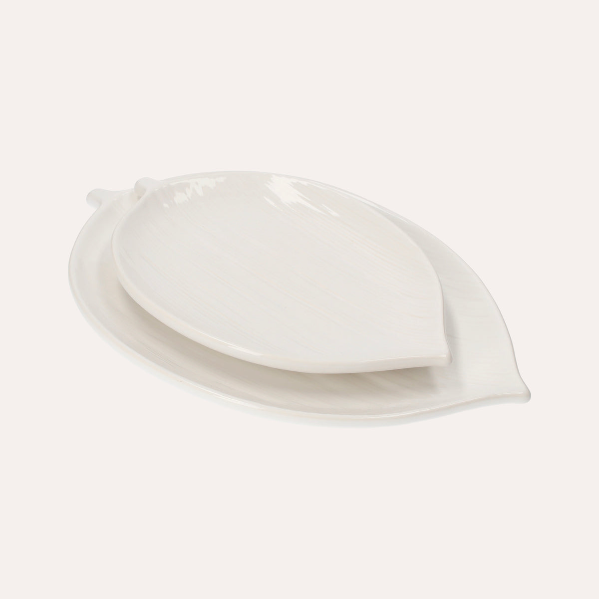Set di 2 Piatti Piani a Forma di Foglia in Ceramica
