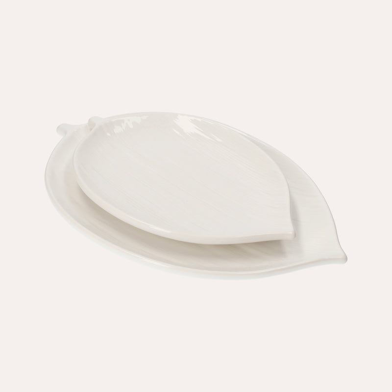 Set di 2 Piatti Piani a Forma di Foglia in Ceramica