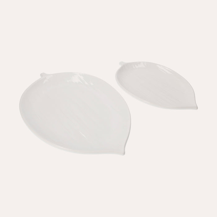Set di 2 Piatti Piani a Forma di Foglia in Ceramica
