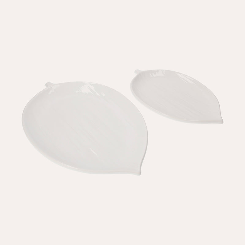 Set di 2 Piatti Piani a Forma di Foglia in Ceramica