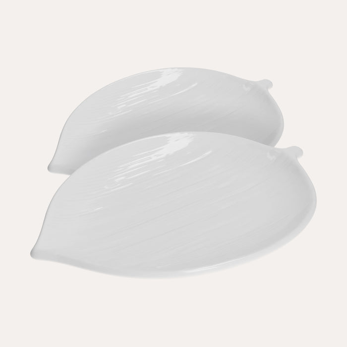 Set di 2 Piatti Piani a Forma di Foglia in Ceramica