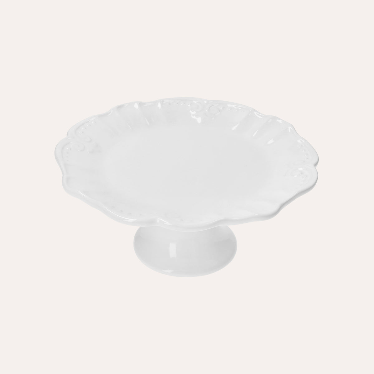 Alzatina Rotonda in Ceramica Bianca con Decoro Barocco