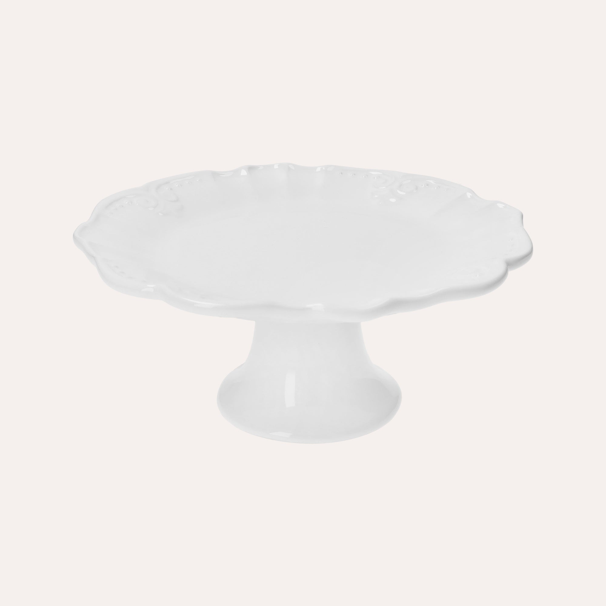 Alzatina Rotonda in Ceramica Bianca con Decoro Barocco