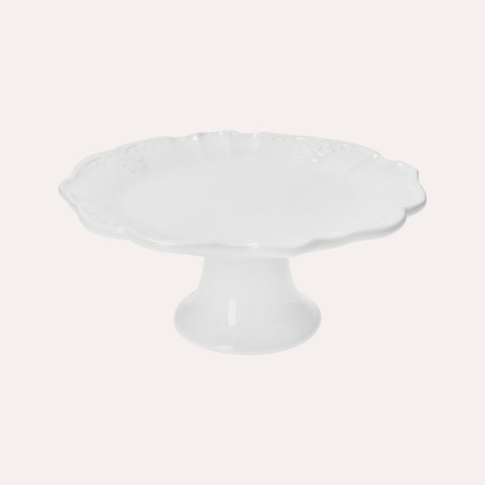Alzatina Rotonda in Ceramica Bianca con Decoro Barocco