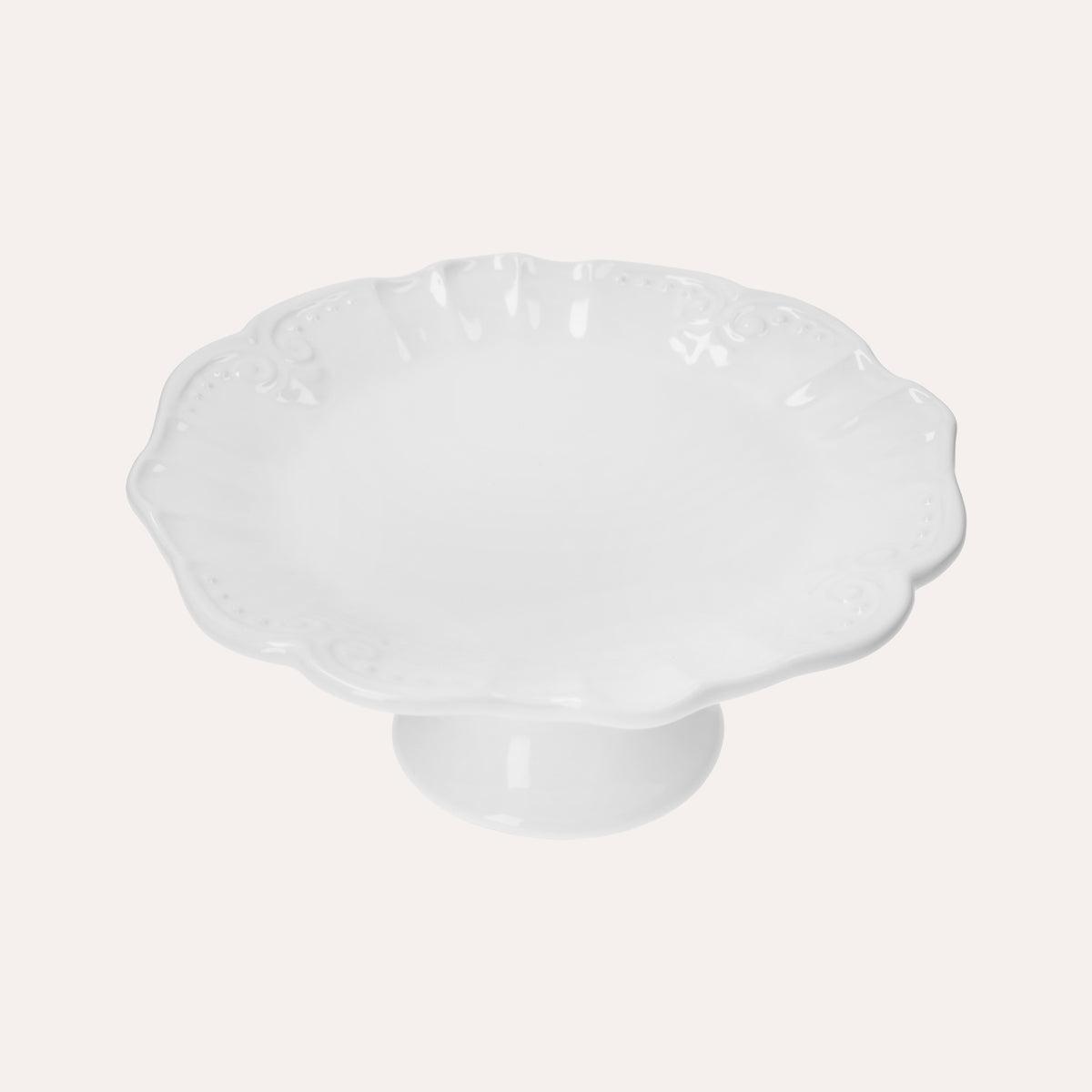 Alzatina Rotonda in Ceramica Bianca con Decoro Barocco