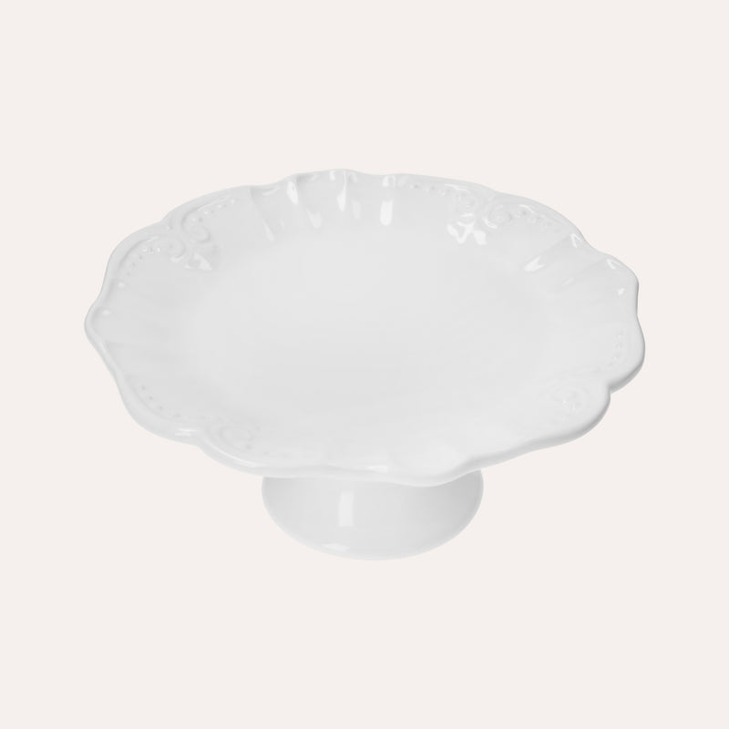 Alzatina Rotonda in Ceramica Bianca con Decoro Barocco
