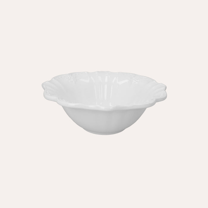 Insalatiera in ceramica bianca con bordo sagomato e decori in rilievo – Ø29 cm