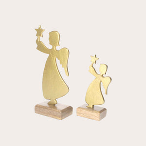 Angioletti Dorati su Base in Legno, Decorazioni Natalizie