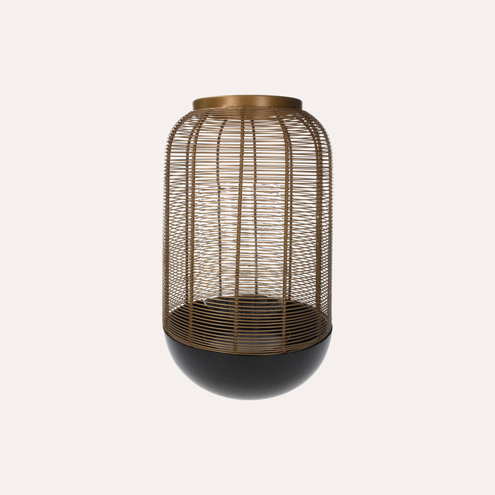 Lanterna Gabbia in Ferro Oro e Nero con Vaso Portacandela in Vetro