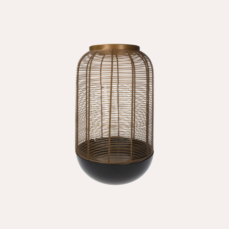 Gold and Black Iron Cage Lantern with Glass Candle Holder