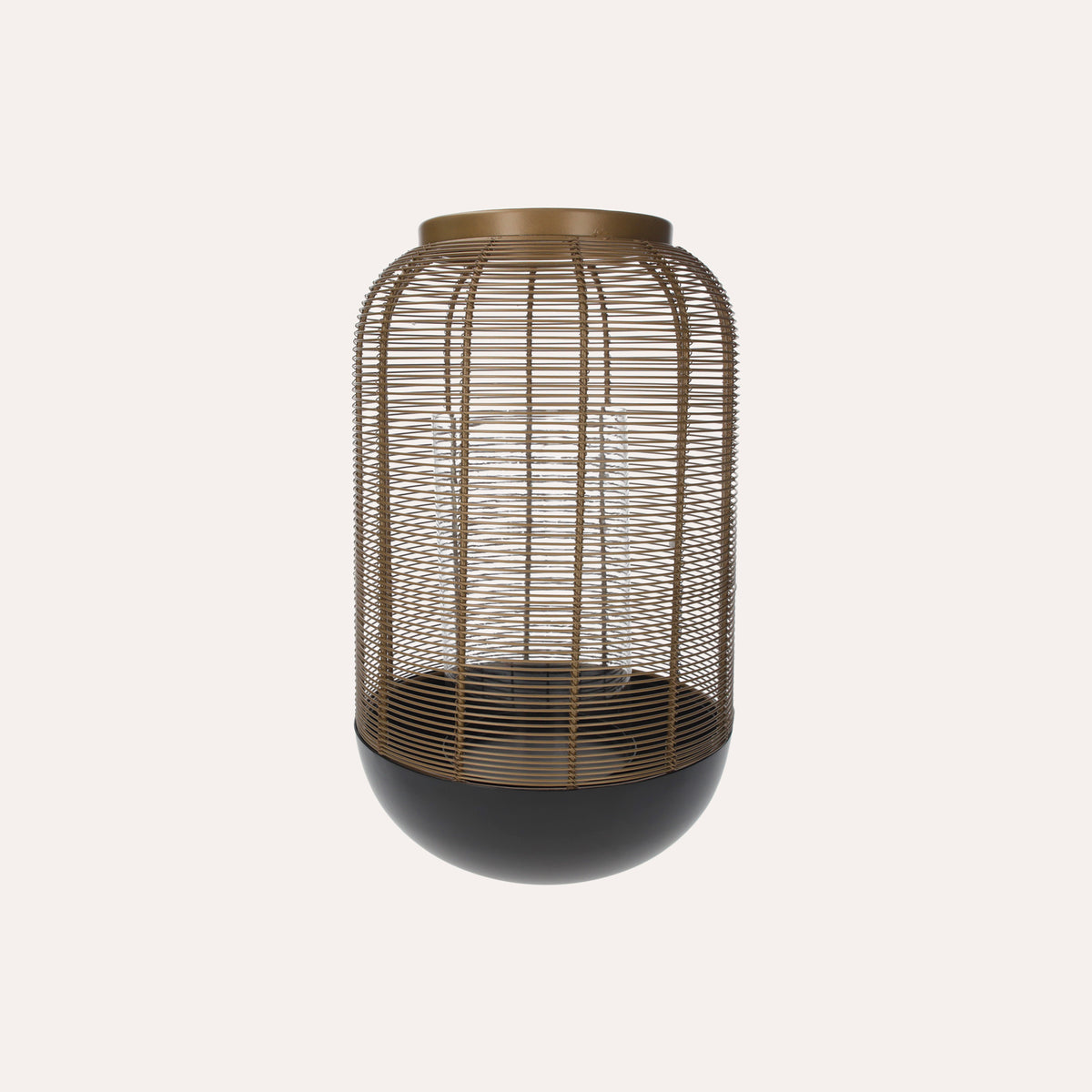Gold and Black Iron Cage Lantern with Glass Candle Holder